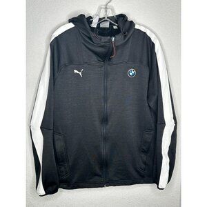 Puma BMW Motorsport Hoodie Mens Medium Full Zip Jacket Black White Stripe Racing